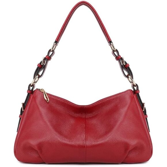 Soft Leather Hobo Bags for Women Genuine Top Handle Handbags Shoulder Purses Red - Picture 1 of 7